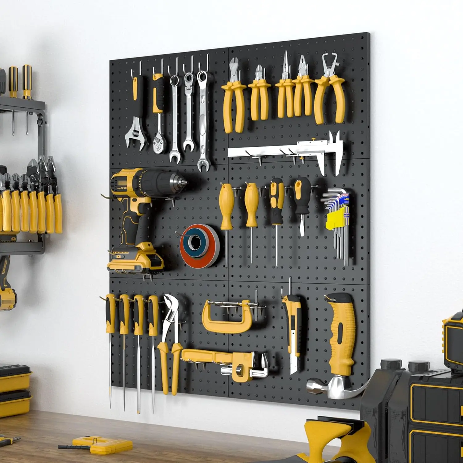 Peg Board, 6 Pack Metal Pegboard Panels with 50 Hooks
