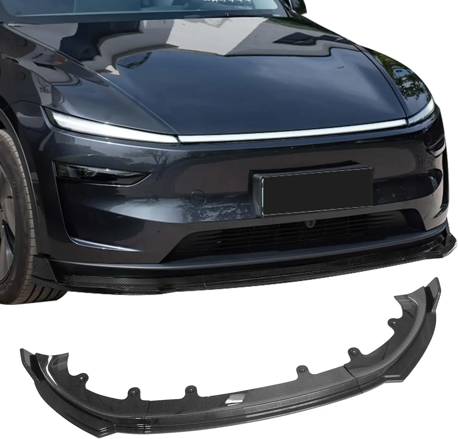 

Front Bumper Lip Front Spoiler Wing Glossy Carbon Fiber Splitter Trim for Tesla Model Y