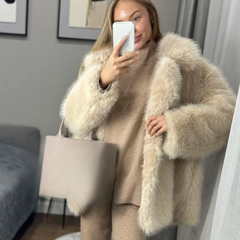 جديد المرأة الخريف والشتاء بدلة دافئة طوق تقليد معطف الفرو متوسط وطويل مريح مزاجه معطف جميل
