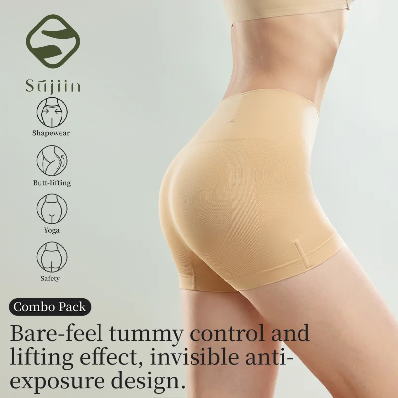 

SUJIIN Summer Women Seamless Tummy Control Butt Lifter Shapewear Shorts Mid-waist Safety Yoga Body Shaper Shorts for Women XN031