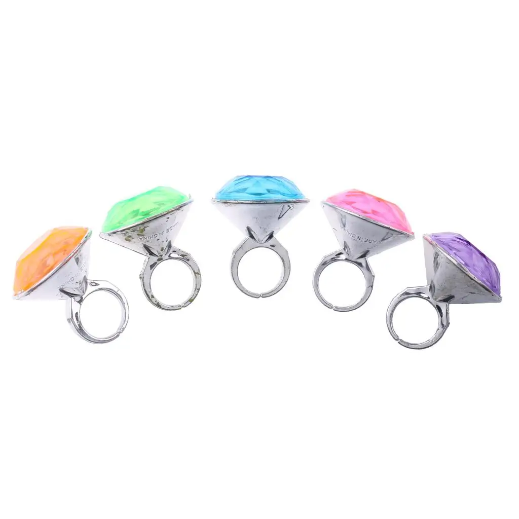Kids Plastic Diamond Rings Multi-colored Role Play Toys Pretend Party Bag Favours for Children Fun Activities