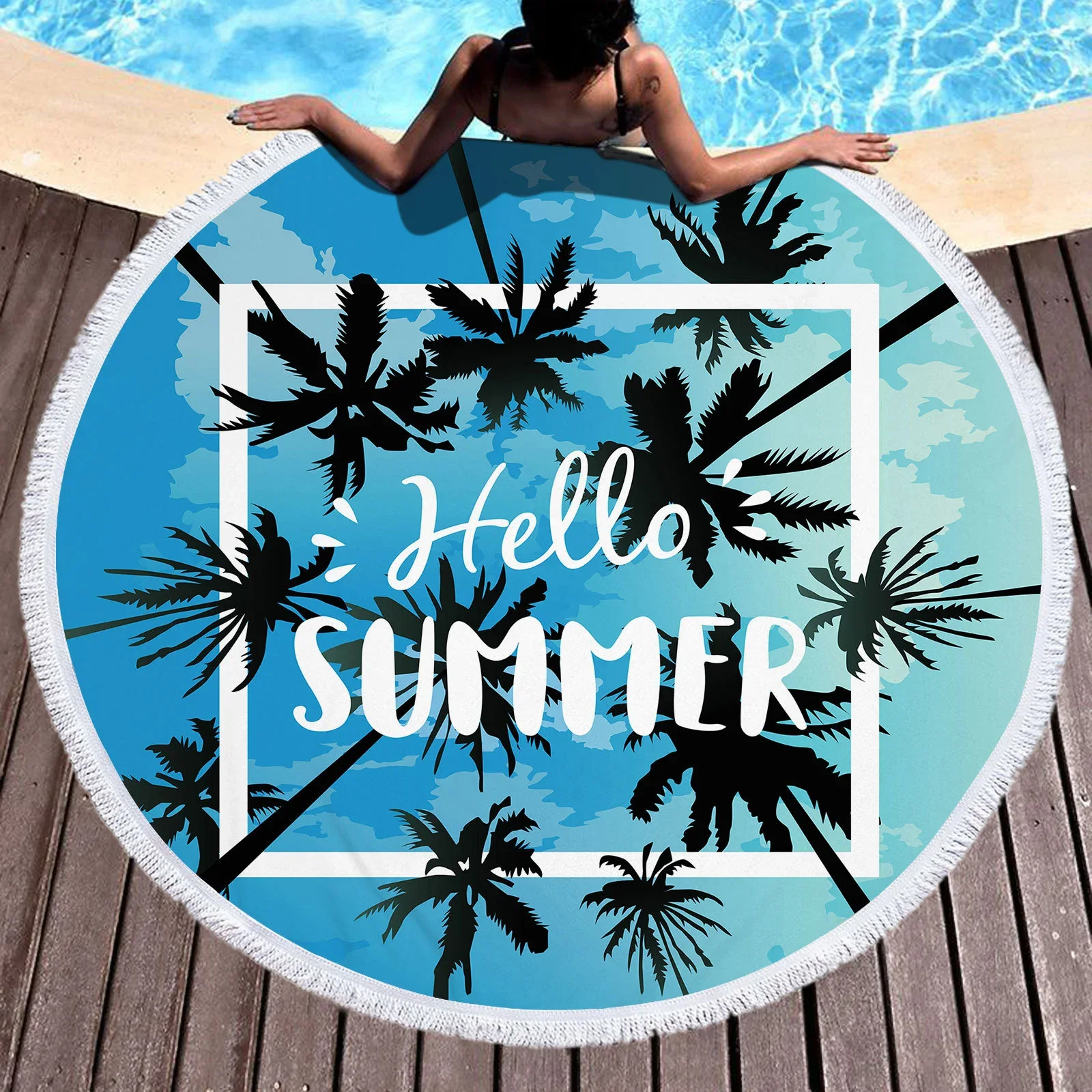 Hello Summer Round Beach Towels Summer Fashion Thick Bath Towel Microfiber Fabric 150cm Size Swimming Travel Sport Adult Kids