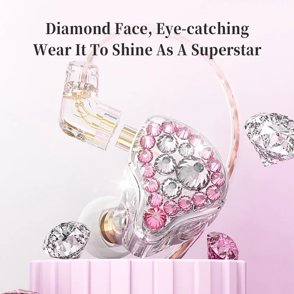 FENGRU-Écouteurs intra-auriculaires Q2Pro Diamond pour filles, écouteurs HiFi, retour, câble interchangeable, ordinateur portable, 3.5mm, 3m