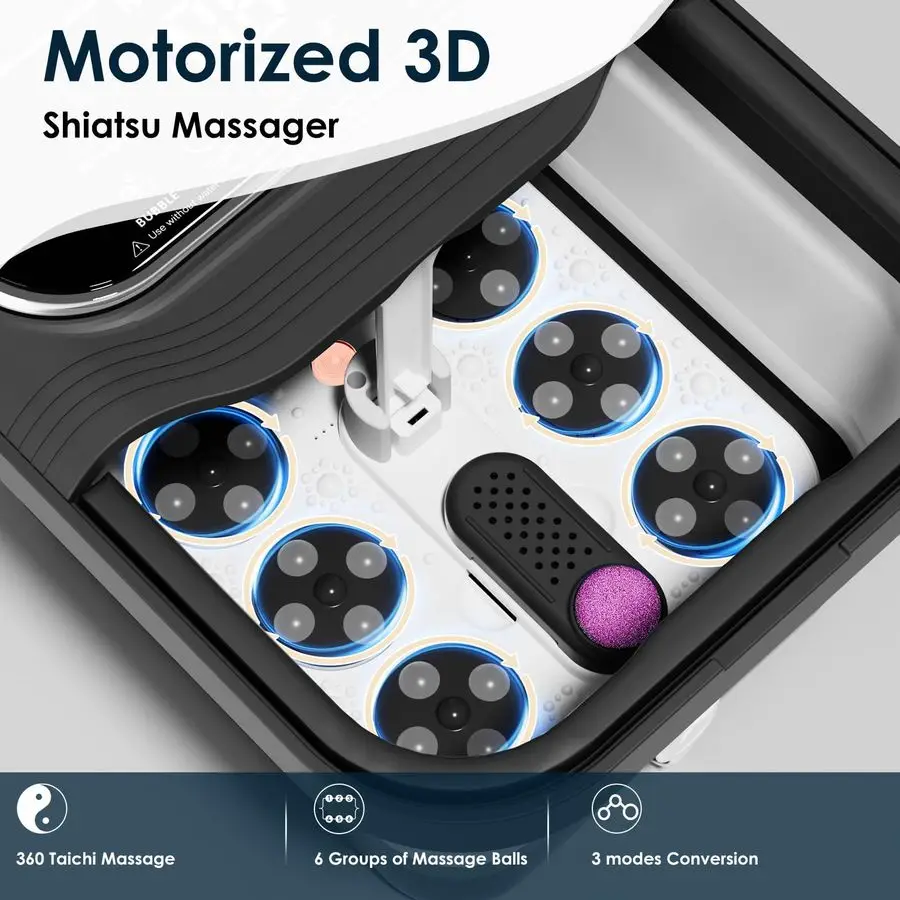 تدليك دوار كهربائي للقدمين، حمام للقدم مع حرارة، فقاعة، تحكم في درجة الحرارة، و24 كرة تدليك شياتسو بمحرك، باديكير فو