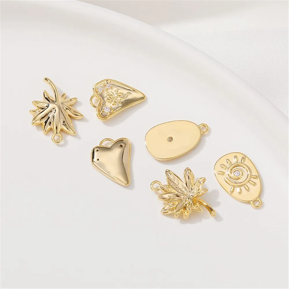 

14K Gold Wrapped Love Flower Leaf Pendant DIY Handmade Bracelet Necklace Ear Jewelry Material Accessories L422