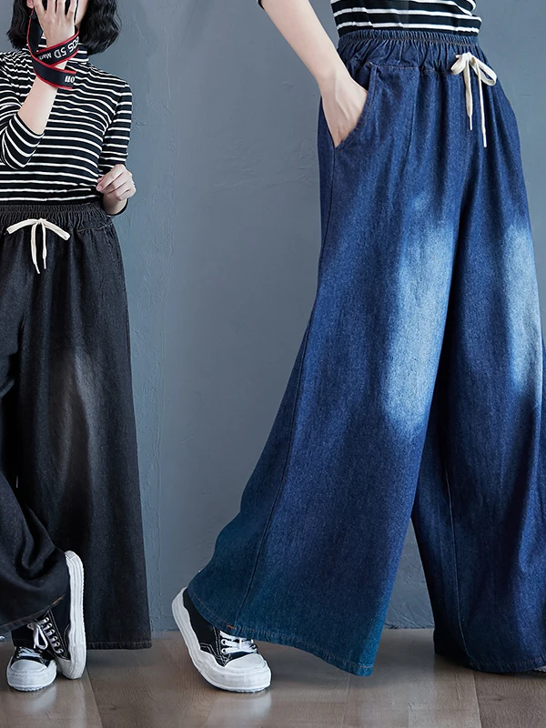 

Широкие джинсы с высокой талией, женские свободные прямые длинные брюки, весна-осень, большие размеры, утягивающие универсальные джинсовые брюки