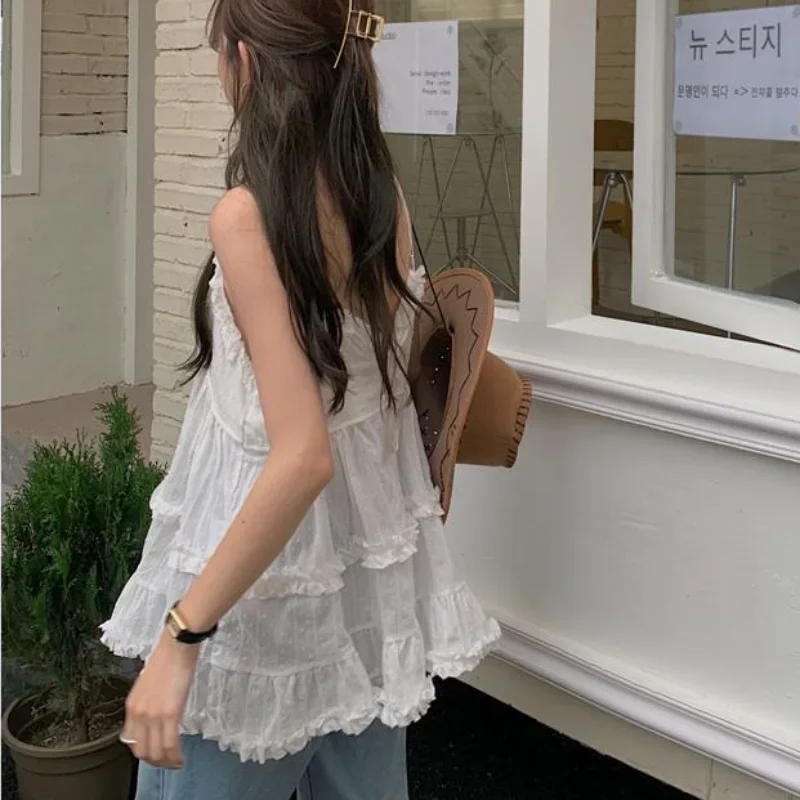 Camis Women Summer Solid Edible Tree Fungus Design V-neck Sweet Lovely Aesthetic Hot Girls Students All-match Korean Style Tops