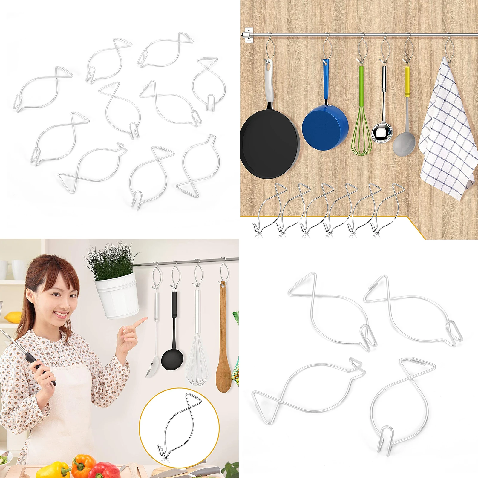 10pcs/set Ceiling Grid Hooks Clips Metal Hanger Fish Shape T-bar 58mm/2.28inch Decor Sign Poster Banner Plant Kitchen Utensil