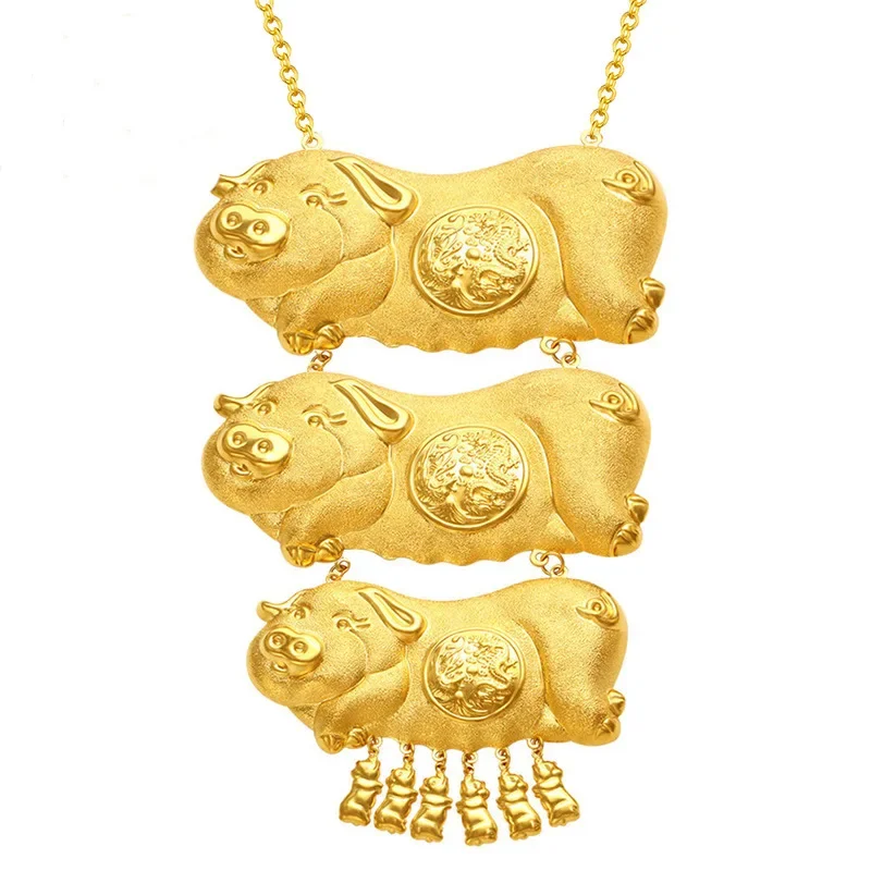 

Luxury 14 k Gold Plated 3 Pcs Pig Brand Dragon Phoenix Pig Brand Necklaces Pendant for Women Bride Wedding Necklaces Jewelry