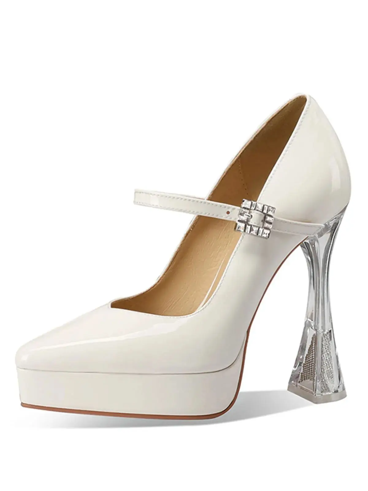 ArdenFurtadoWhite Genuine Leather wedding shoes high heel Platform Crystal heel high heel word-cingulate Single pointed toe shoe