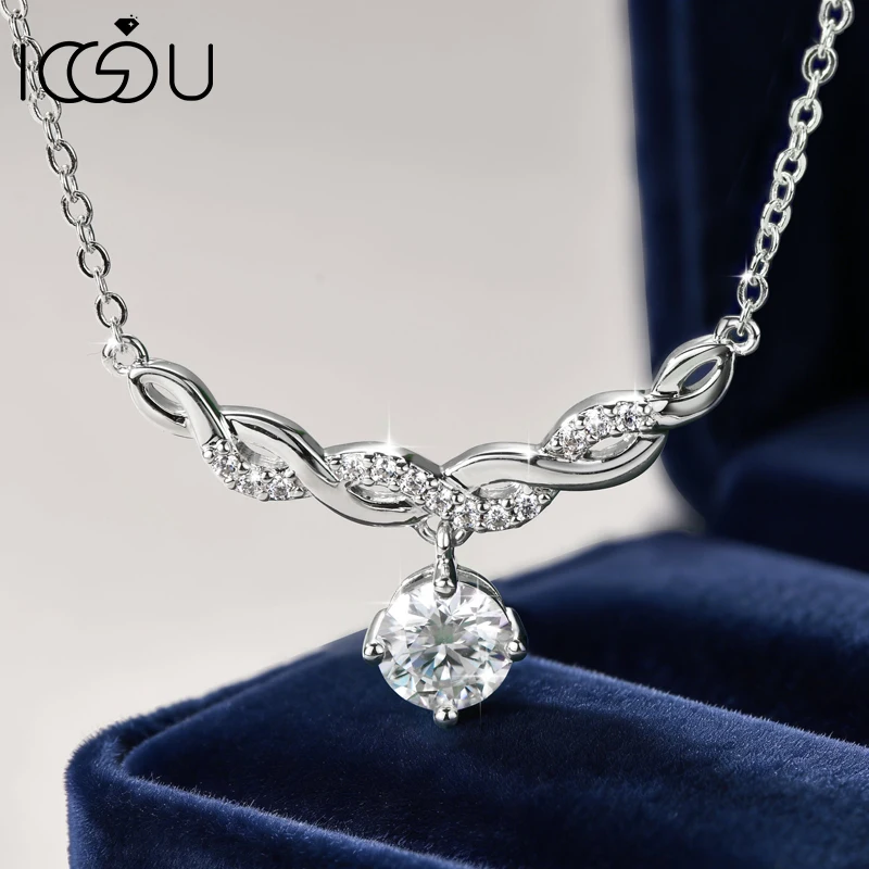 IOGOU 6.5mm 1CT D-Color Moissanite Pendant Necklace for Women Lab Imitation Diamond Infinite Love Necklace Jewelry Gift with GRA