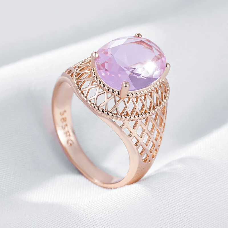 الجوف 585 الذهبي أربعة مخلب الوردي الزركون خواتم كبيرة فاخرة النساء صالح فنجر لامعة مجوهرات حفل زفاف خمر اكسسوارات #4