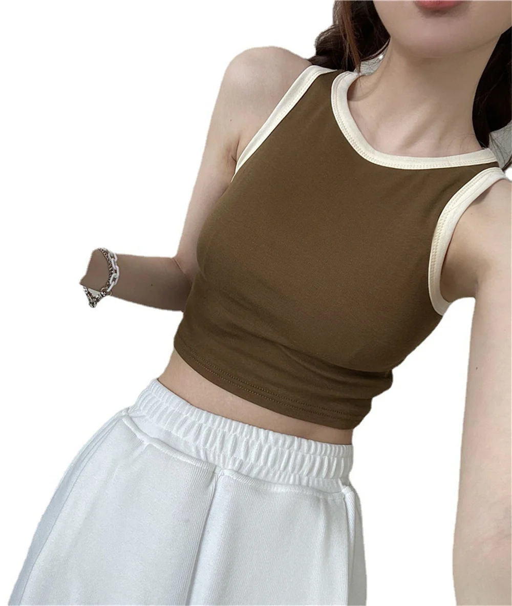 Women's Sleeveless Sports Vest Underwear With Pure Color Strap Base Shirt Beautiful Chest Wrap Color Block Coats Spring Summer