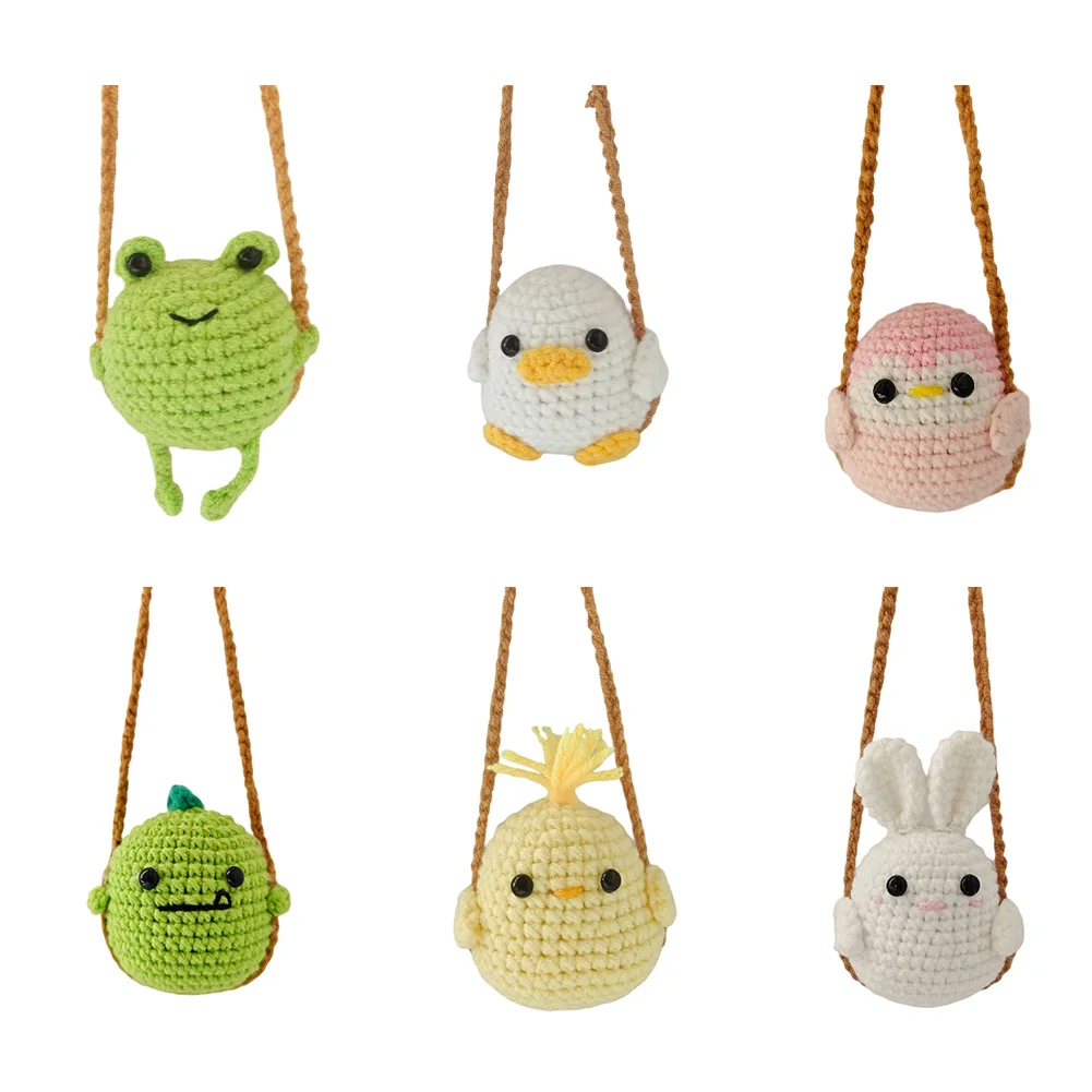 1 PC Car Ornaments Cartoon Animal Rearview Mirror Hanging Ornaments Crochet Swing Pendant Interior Decor Accessories