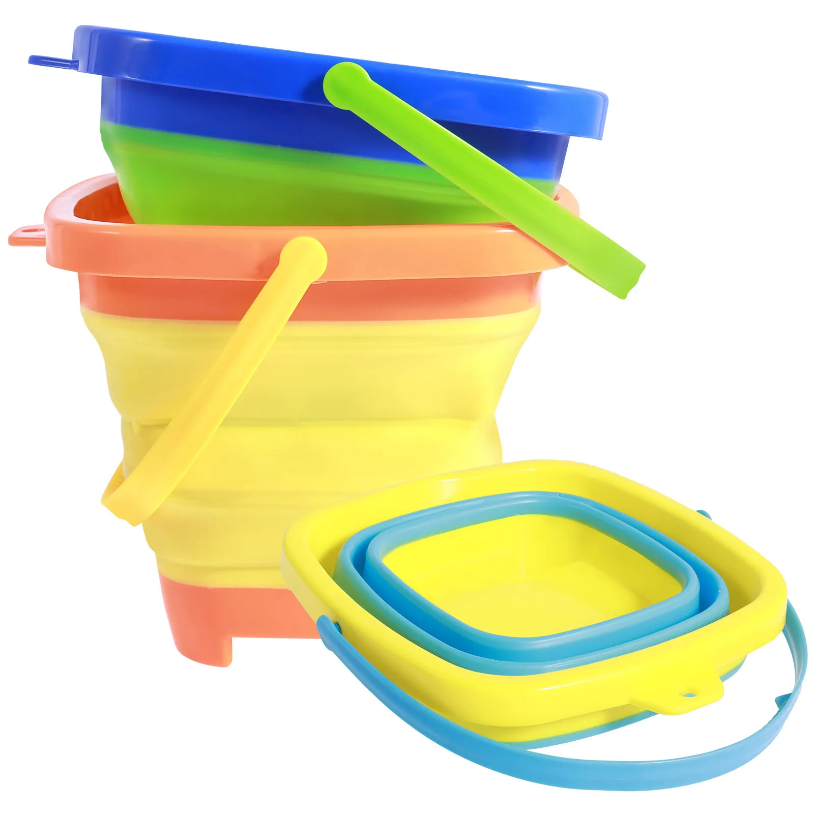 NEW 3 Pcs Collapsible Sand Bucket 2L Foldable Beach Buckets Leakproof Sand Castle Bucket Multipurpose Pail Beach Water Bucket