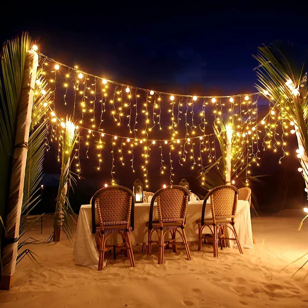 Solarbetriebene Lichterkette für den Außenbereich, Weihnachts-Eiszapfen-Lichter, 8 Leuchtmodi für Weihnachten, Halloween, Hochzeit, Garten, Hof, Dekorationsbeleuchtung – Detail 9