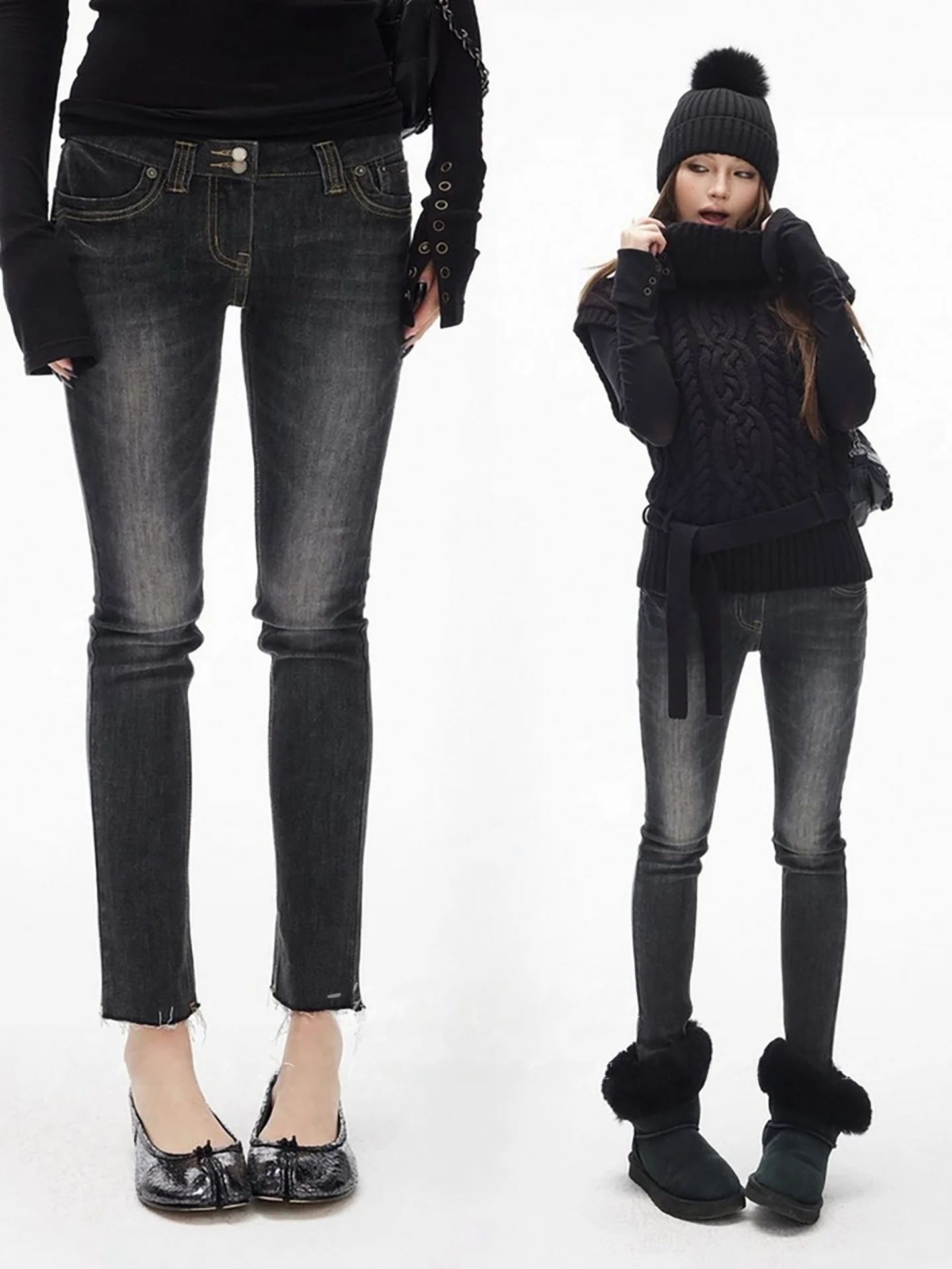 

Женские джинсы в стиле ретро, облегающие, с двойной застежкой, из мягкого хлопка, черные, эластичные, универсальные, скинни, для осени