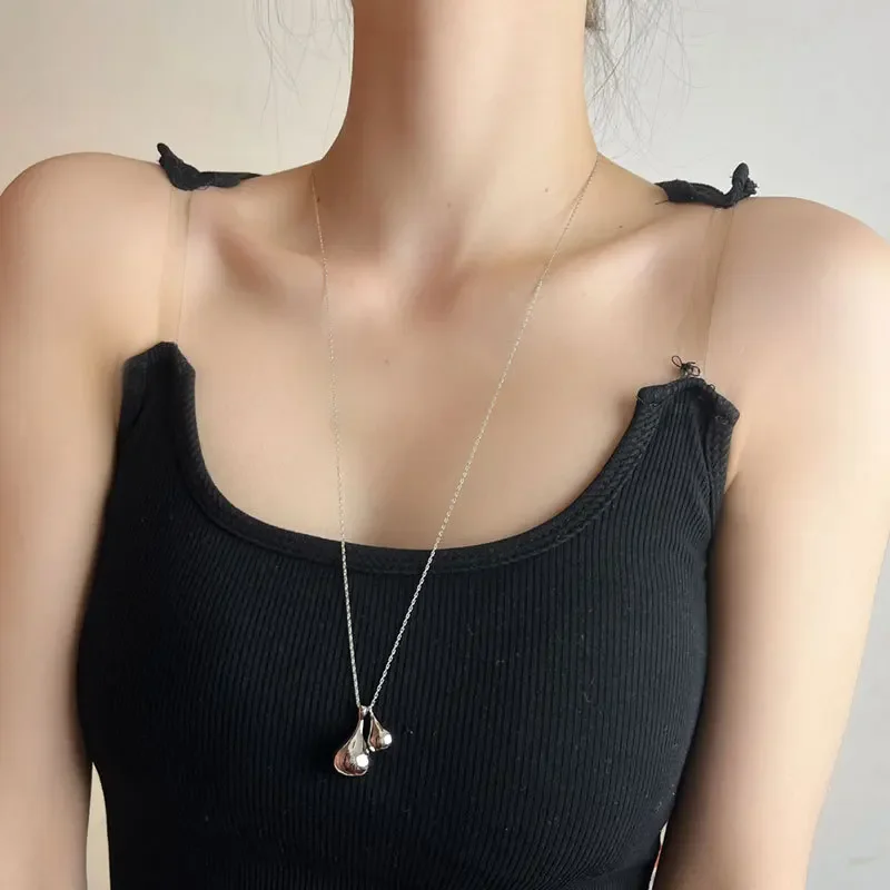 Draweye Minimalist Necklace for Women Water Drop Elegant Korean Fashion Sweater Chain Jewelry Vintage Collares Para Mujer