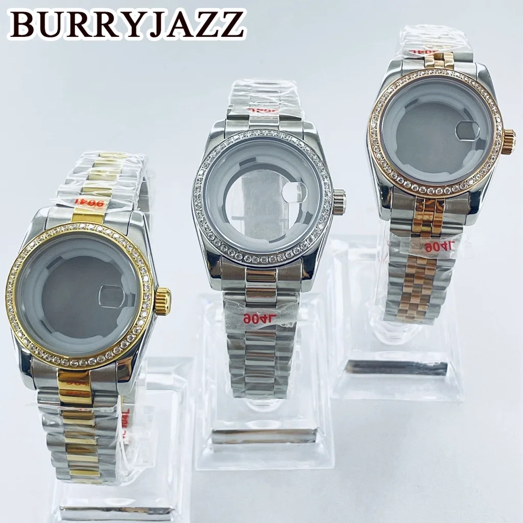 BURRYJAZZ 31mm NH05 NH06 Silver/ Silver Gold /Silver Rose Gold Solid Stainless Steel Sapphire Glass Diamond Watch Case