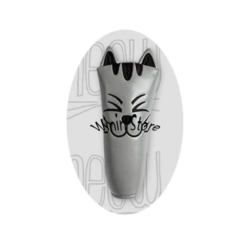 Cute Grey Cat Golf Head Covers for Driver Fairway Hybrid #1#3#5#7#UT Magnatic Putter Covers Waterproof PU Leahter Durable Covers