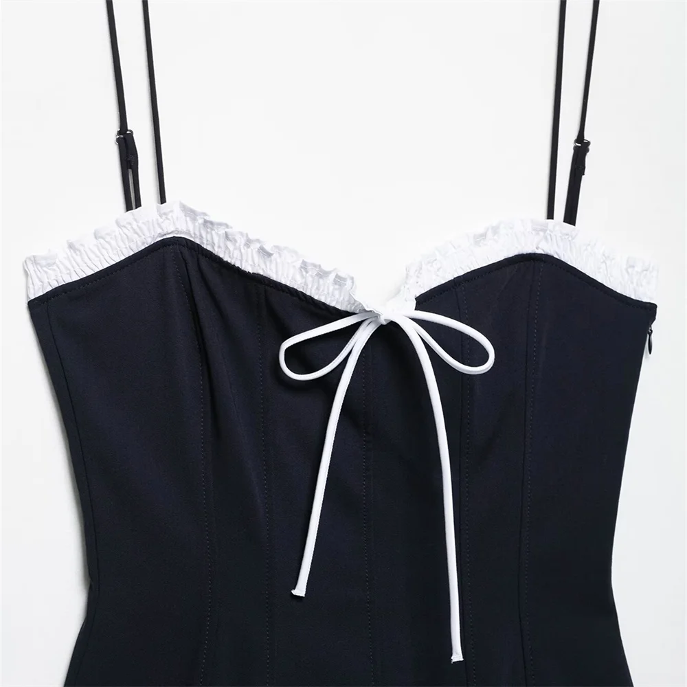 Temperamento feminino fino ajuste arco em camadas vestido camisola decorativa, verão novo vestido sem mangas de um pescoço