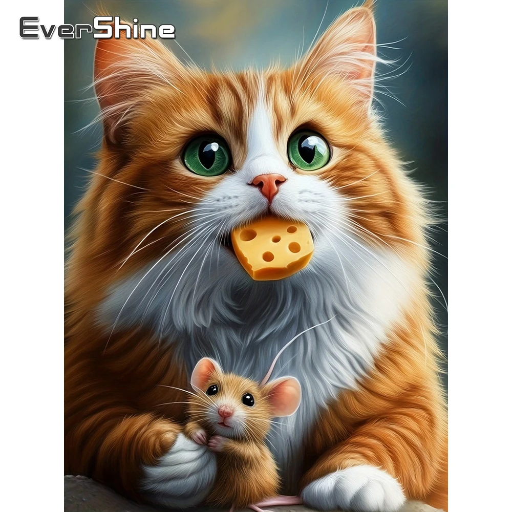 Evershine Diamantmalerei Katze Vollquadrat DIY-Set Stickerei Tier Strass Bild Mosaik Maus Heimdekoration