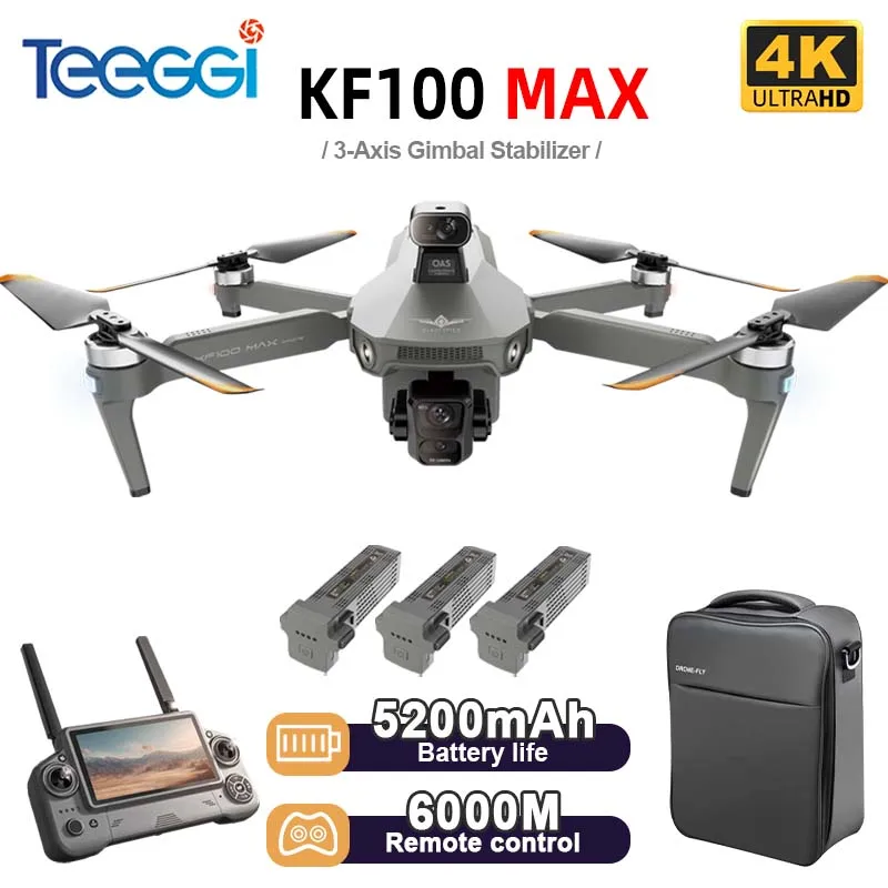 

Teeggi KF100 MAX GPS RC with screen Drones With 4K HD Camera Profesional 3-Axis Gimbal obstacle avoidance 6KM Foldable RC Dron