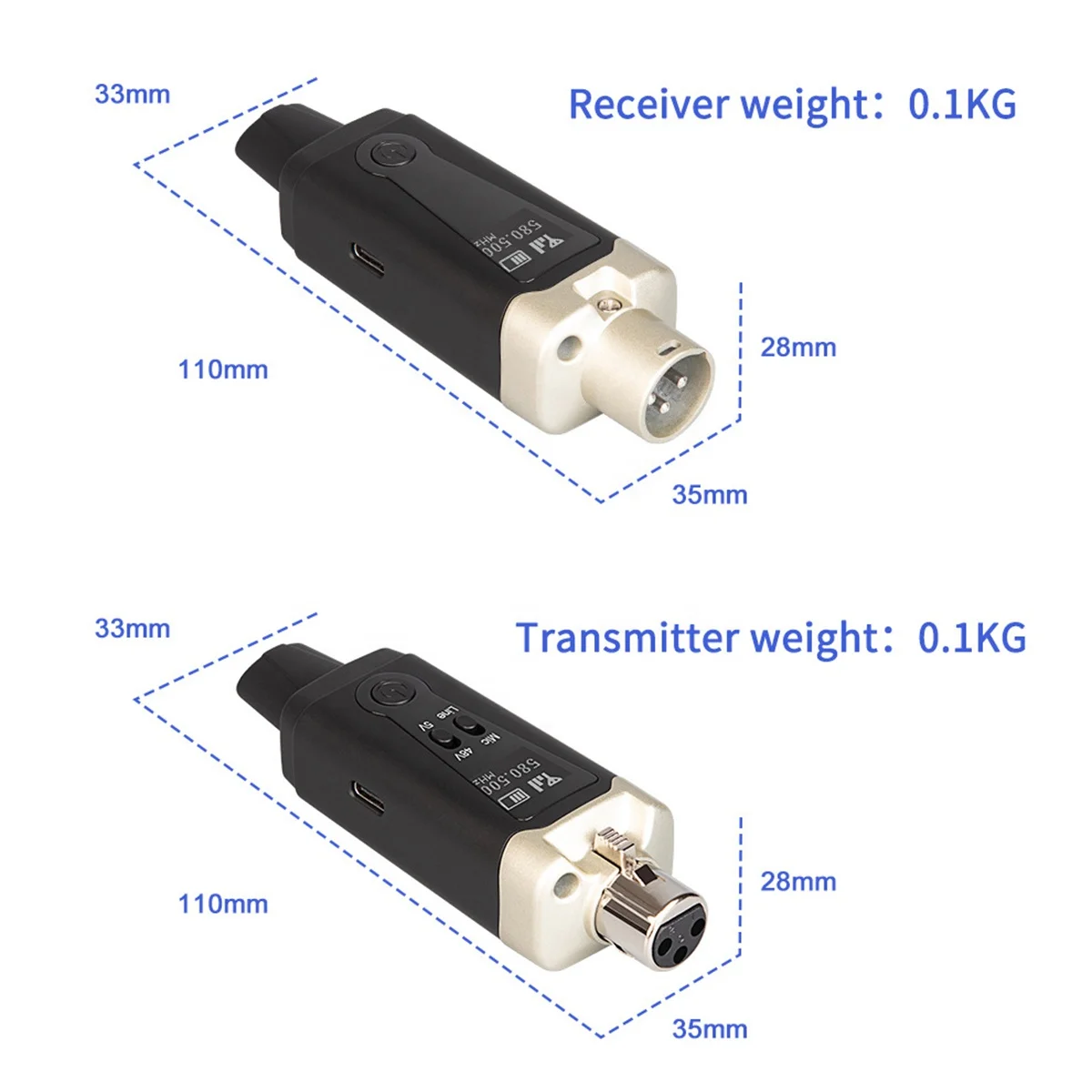 Clavax CLWA-MA15 UHF Wireless System XLR Transmitter and Receiver for Dynamic Condenser Microphone Audio Mixer PA System