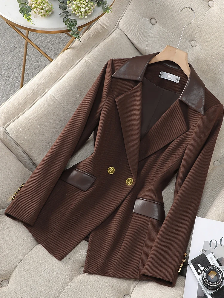 Fashion Women Blazer Ladies Red Coffee Black Long Sleeve Female Casual Jacket For Autumn Winter