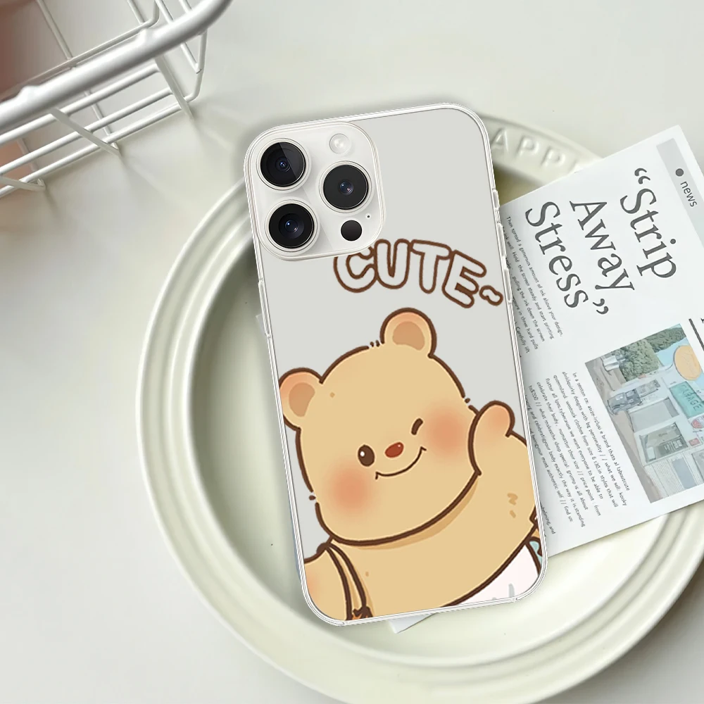 Cute little bear Cartoon Phone Case for iPhone 12 11 13 14 15 16 Max Pro Plus Transparent Soft Shell