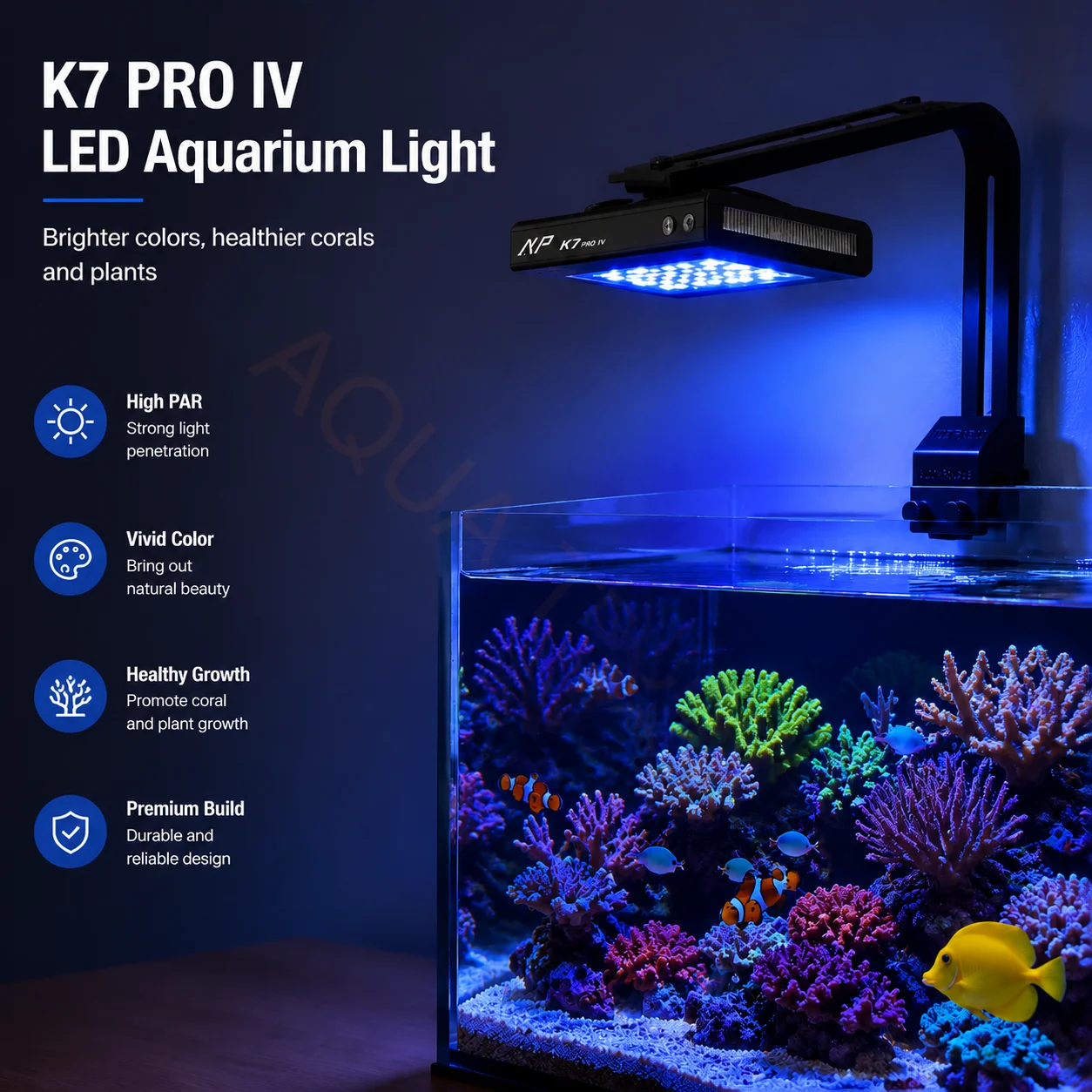 2026 Neue V4 NooPsyche K7 PRO IV 100W Marine LED-Leuchte WLAN-App-gesteuert Vollspektrum-Lampe für Salzwasser-Korallenriffe SPS LPS – Detail 4