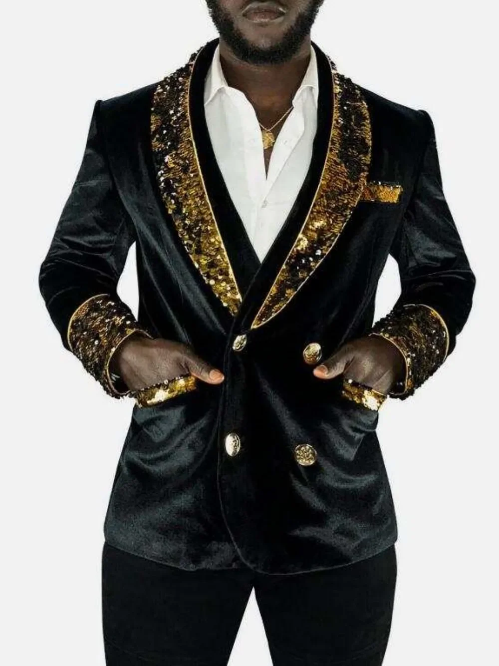 Bright Man Tuxedos Velvet Sequins Shawl Lapel Men Suit Design Double Breasted 1 Piece Set Evening Wedding Groom Coat Customized