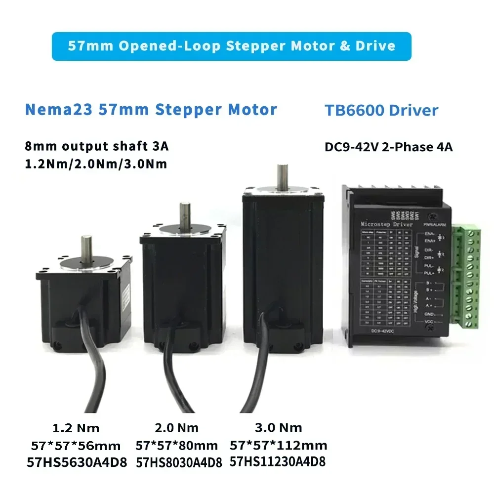 Nema 23 Stepper Motor Single Shaft 8mm 2Phase 3A 1.2Nm 2Nm 3Nm TB6600 Driver Kit For CNC Engraving Machine Router 3D Printer