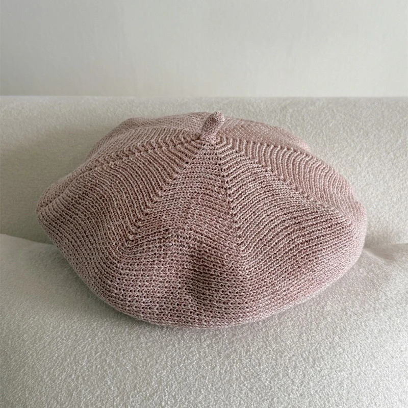 Koreanische einfache gekräuselte Strickmütze für Damen, Frühling und Herbst, dünne atmungsaktive achteckige Malermütze, elegante Newsboy-Kappe – Detail 12