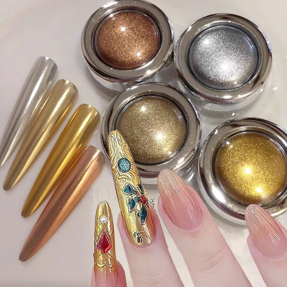 

4Jars[0.5g-Net*4] Gold Silver Metallic Chrome Nail Glitter Powder Shiny Mirror Nail Rubbing Pigment Gorgeous Metal Manicure Dust