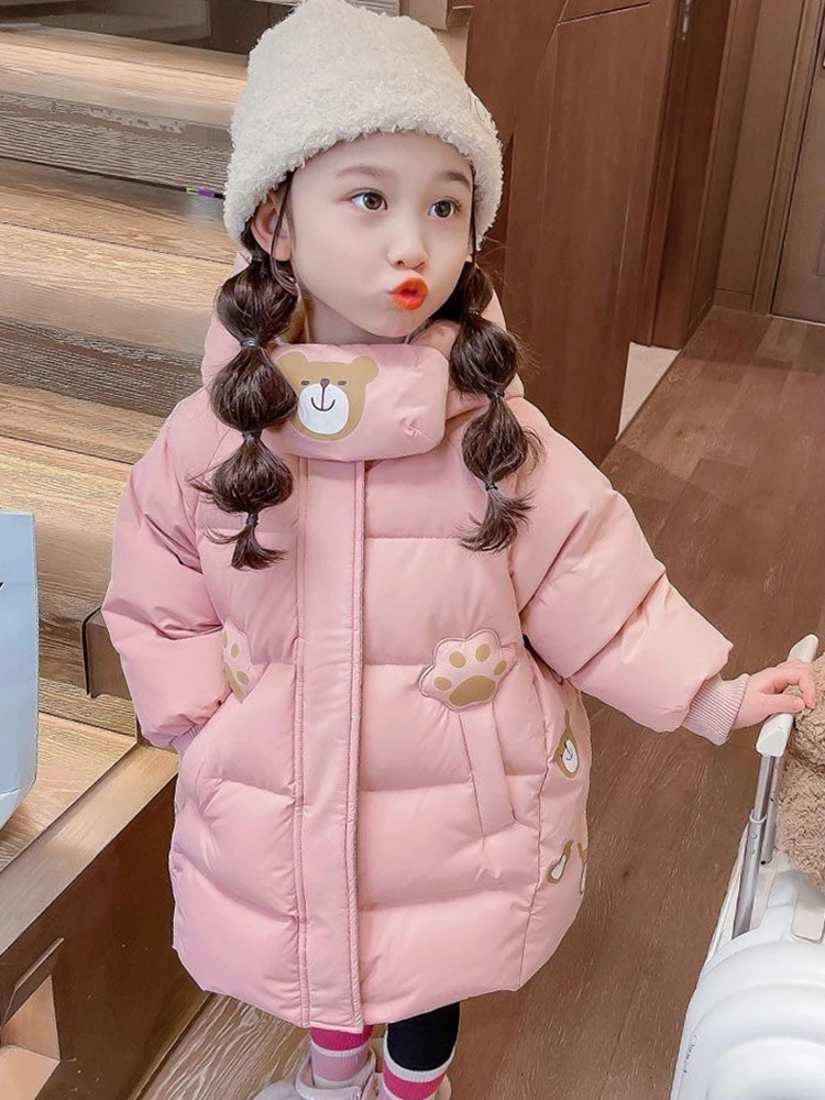 Winter kawaii Girls Cotton down jackets Fashion Cartoon Loose Children Thicken Puffy coats Sweet Cute Kids zipper Parkas New