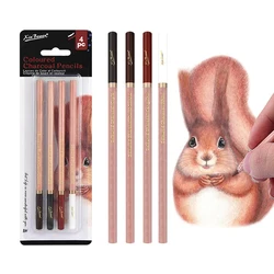 4Pcs Professional Sketch Charcoal Pencils Set Colored Soft Pastel Pencils White Carbon Pencil for Students Drawing Art Supplies