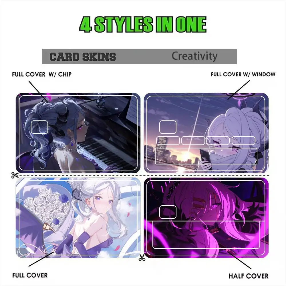 Sorasaki Hina Cute Blue Archive  Sticker Film Tape Skin for Credit Card Debit Card Waterproof Stickers Cartoon