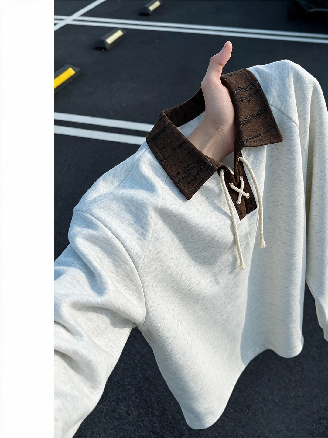 Trendy Men's Long Sleeve Hoodie Casual Patchwork Collar T-Shirt Autumn Loose Fit Versatile Color Block Turn-down Collar Top