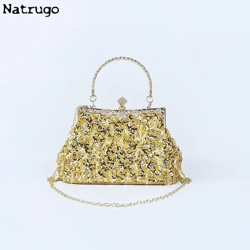 Luxury Sequin Beading Evening Gold Clutch Bag Glitter Bead Design Elegant Woman Party Bags Fashion Bridal Purse Silver Handbags