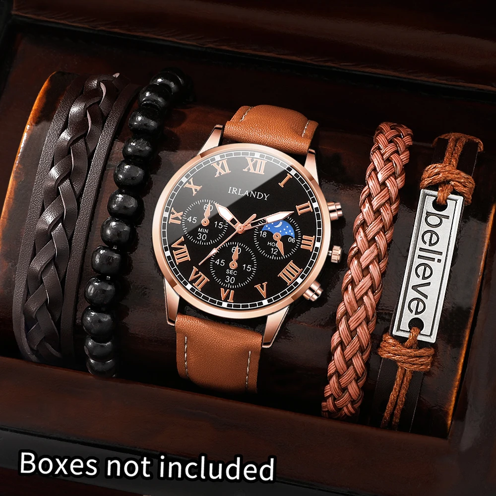 5pc/4pc men's watch + accessories set, latest design, combining fashion and business, a perfect piece