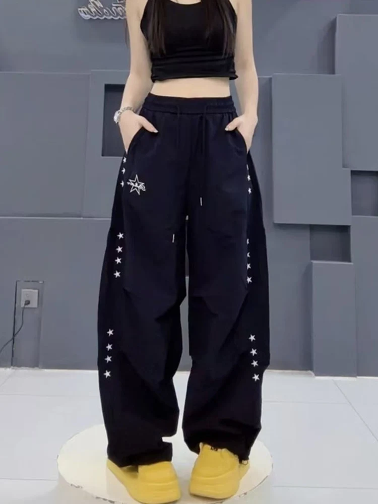 quick-dry-star-embroidery-wide-leg-pants-casual-square-dance-women's-loose-fit-sport-long-trousers-yueliping-dance-pants