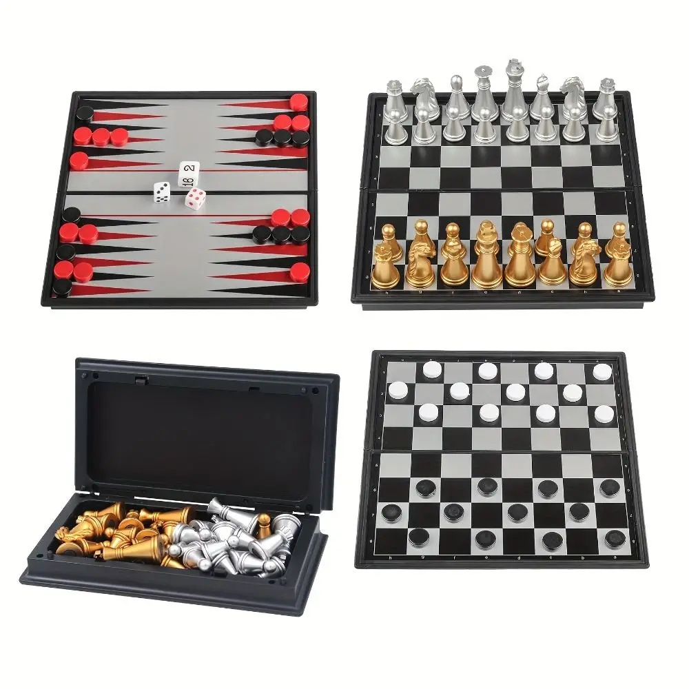 

Gold Silver Mini Chess Set Folded Design Table Games Portable Chess Magnetic Pieces Magnetic Chess Adult Players