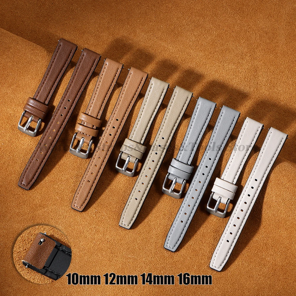 10 mm 12 mm 14 mm 16 mm Leder + Silikon-Uhrenarmband, ultradünner Armband, schlanke Uhrenarmbänder für Damen, universelles Uhrenzubehör