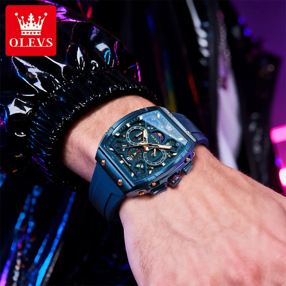 OLEVS 2942 Mens Watch Quartz Watch Multifunctional Chronograph Watches For Men 30M Waterproof Luminous Moon Phase Box Original