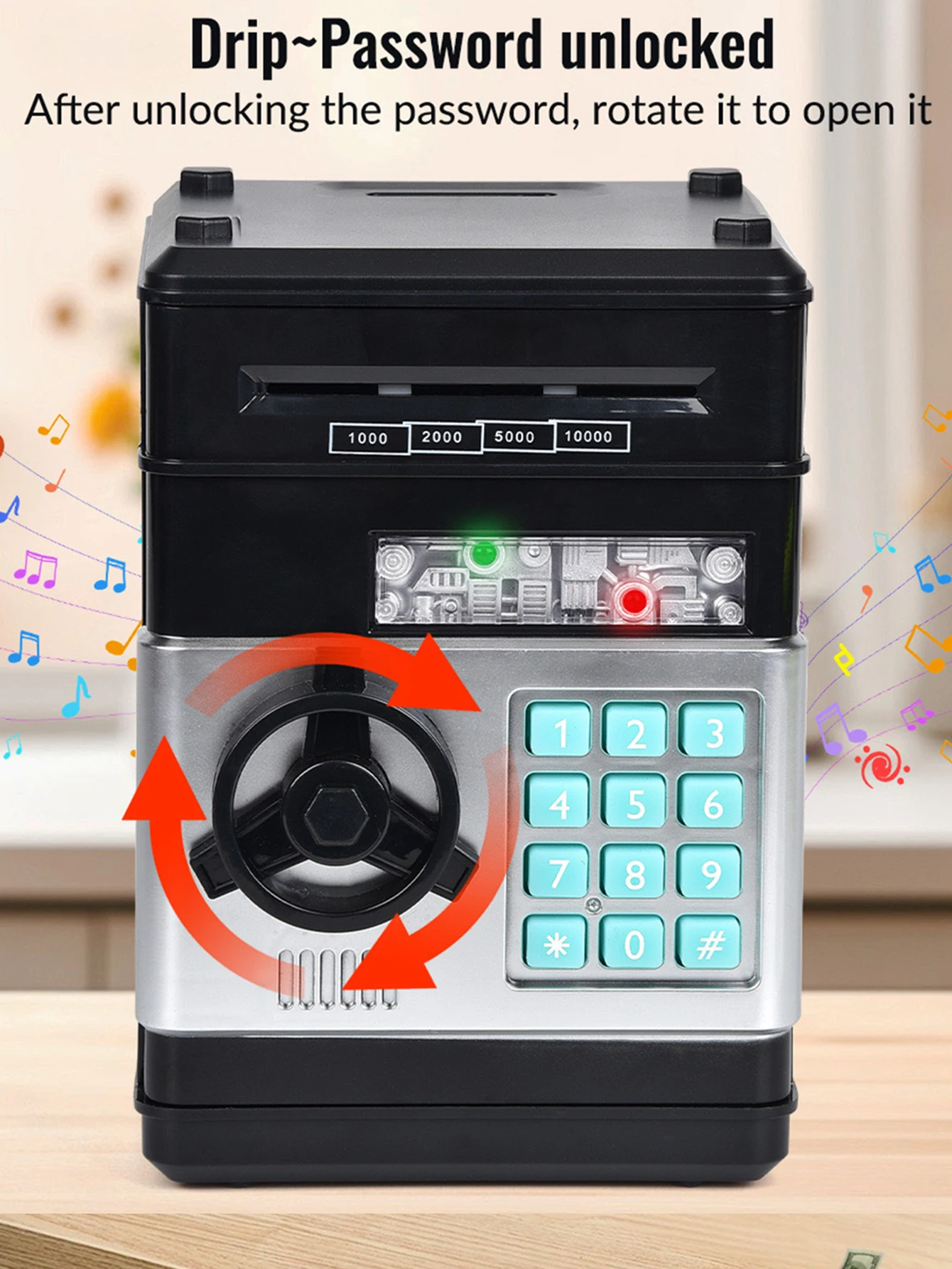 Kinderen Cartoon Wachtwoord Box Spaarpot Atm Veilige Kast Muziek Automatische Rolling Geld Spaarpot Borg Machine Speelgoed