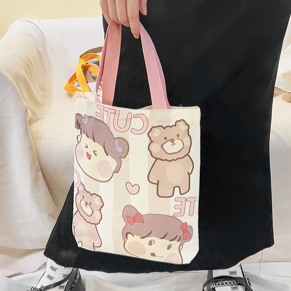 Japanese Girls Fashion Canvas Tote Bags for Women Casual Shopper Designer Handbag Japanese Style Cartoon Small Shoulder Bags