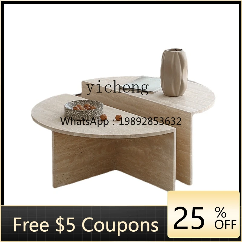 

Zc Cave Stone Tea Table Living Room Home Simple round Creative Designer Marble Tea Table