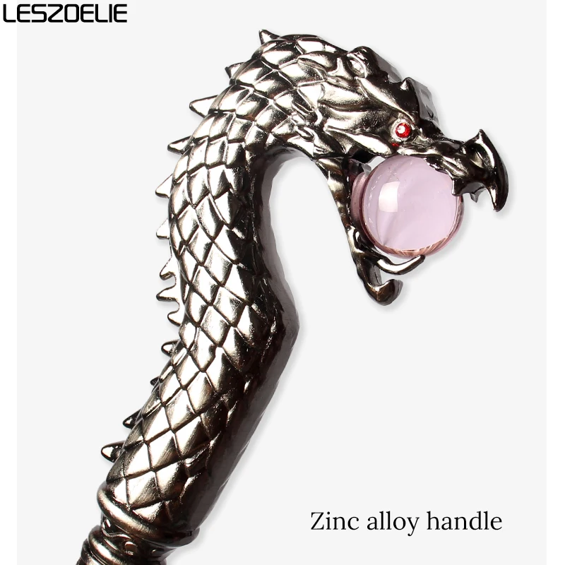Bastón de dragón de lujo para niñas con bola de cristal rosa claro, bastones de moda para mujeres, bastones decorativos para caminar de Halloween