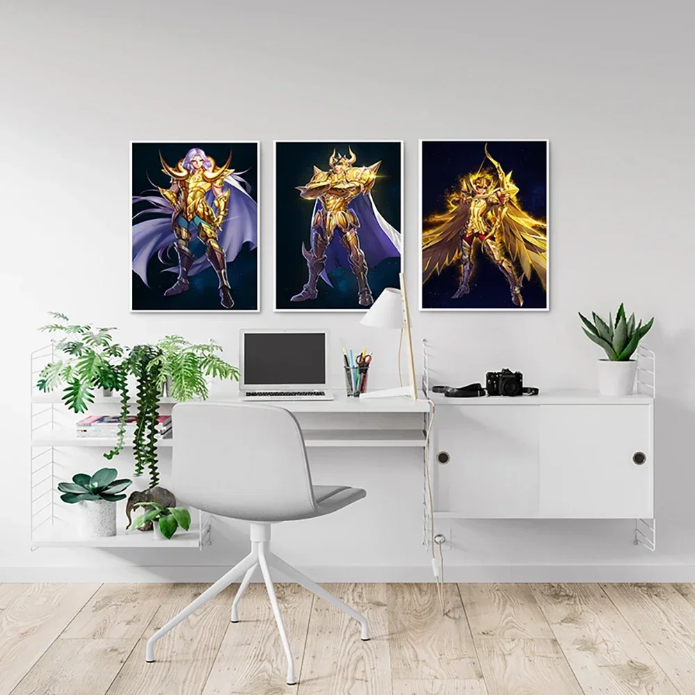 1PCS frameless Japanese Classic Anime Gold Saint Seiya Decoration Mural Poster Canvas Painting and Room Wall Art Prints for Mode
